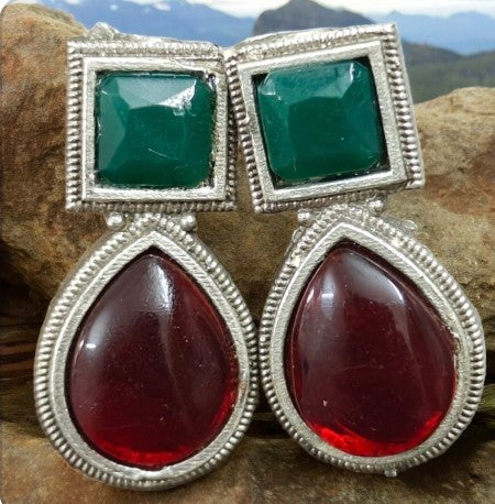 Green-Red Stones Earrings