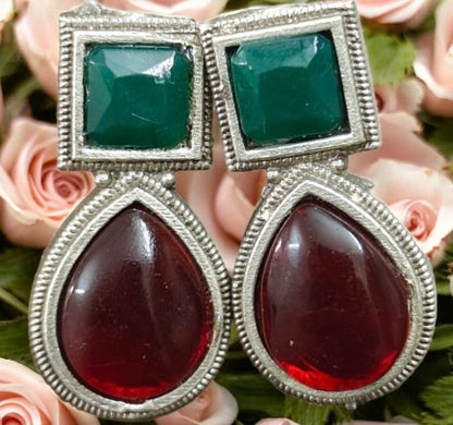 Green-Red Stones Earrings