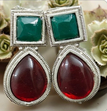 Green-Red Stones Earrings