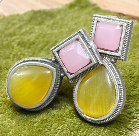 Yellow-Pink Stone Earrings