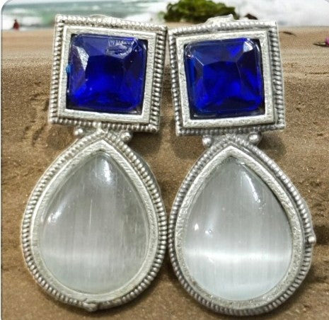 White-Blue Stone Earrings