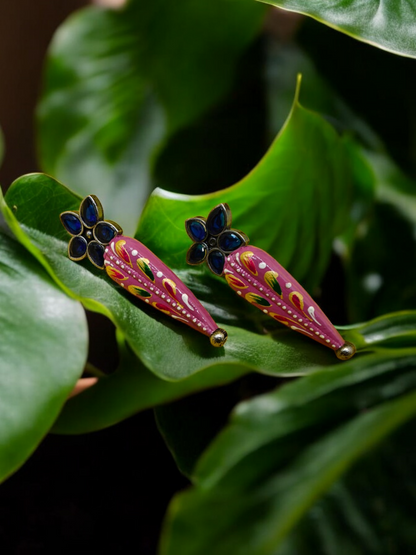 Hand-Painted Pink-Blue Earrings