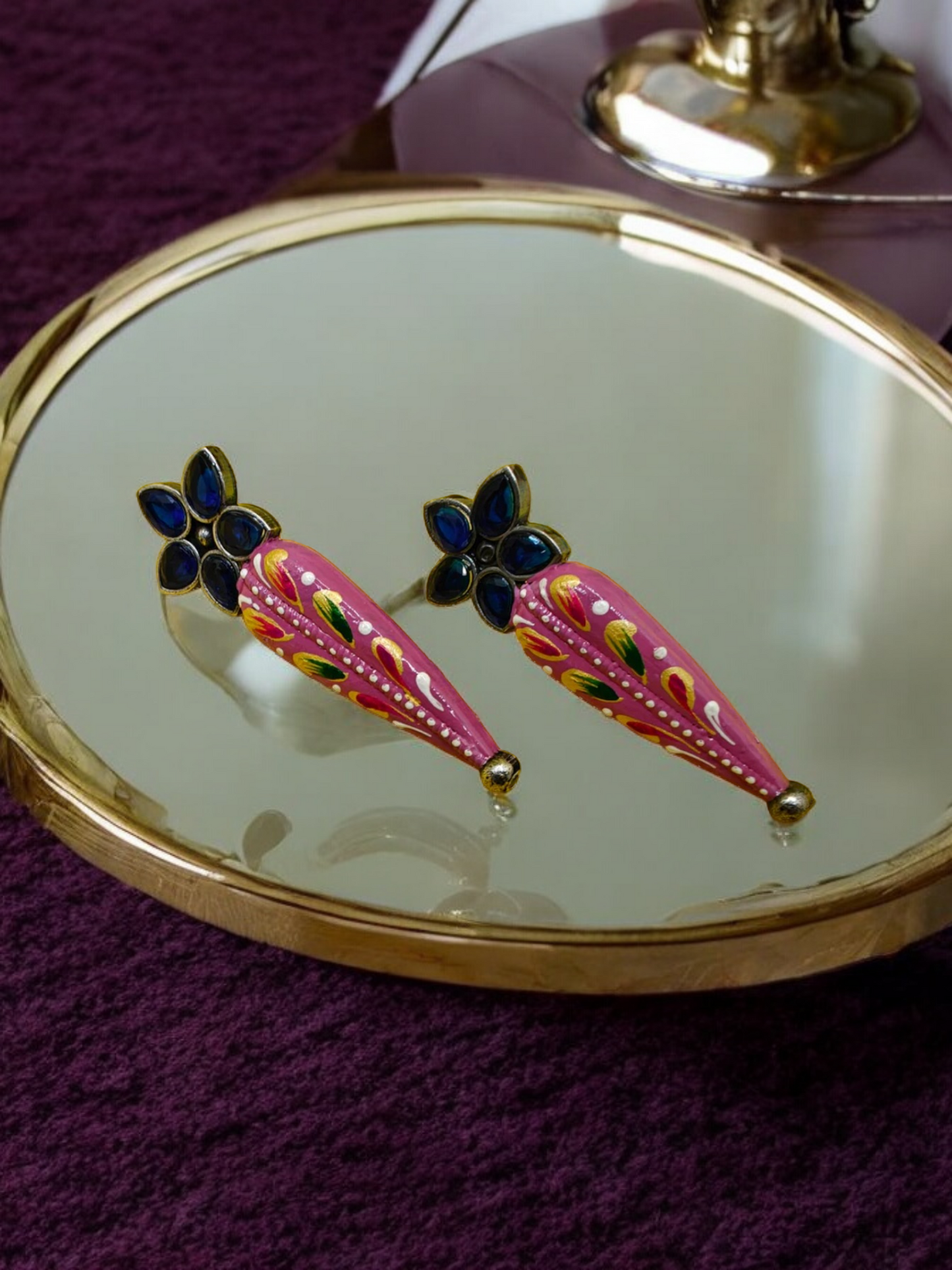 Hand-Painted Pink-Blue Earrings