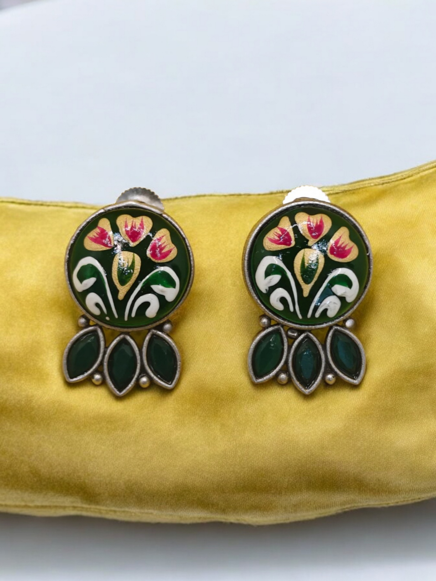 Hand-Painted Green Monalisa Earrings