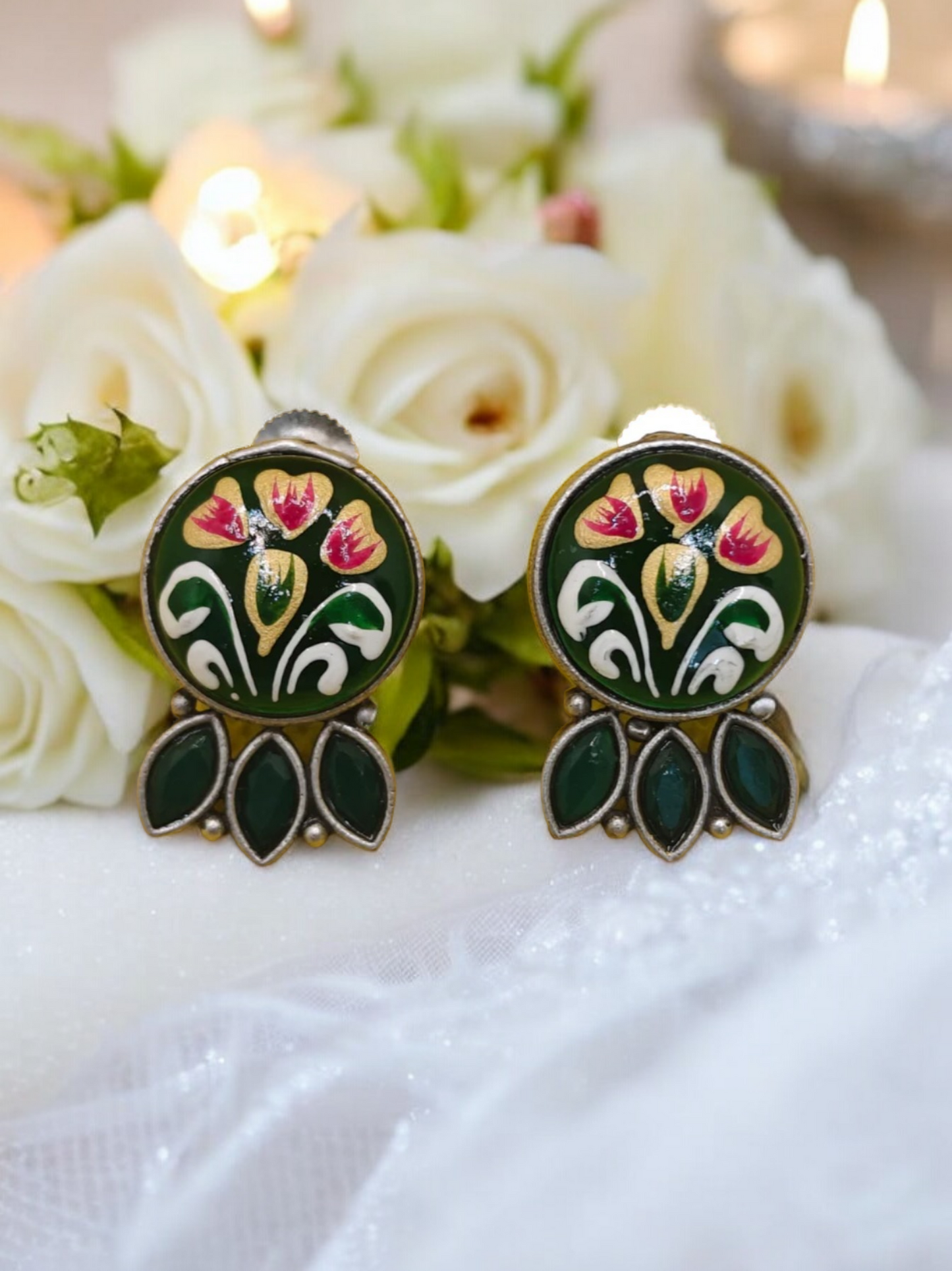 Hand-Painted Green Monalisa Earrings