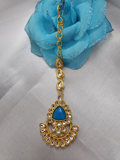 Blue Kundan stone mangtikka