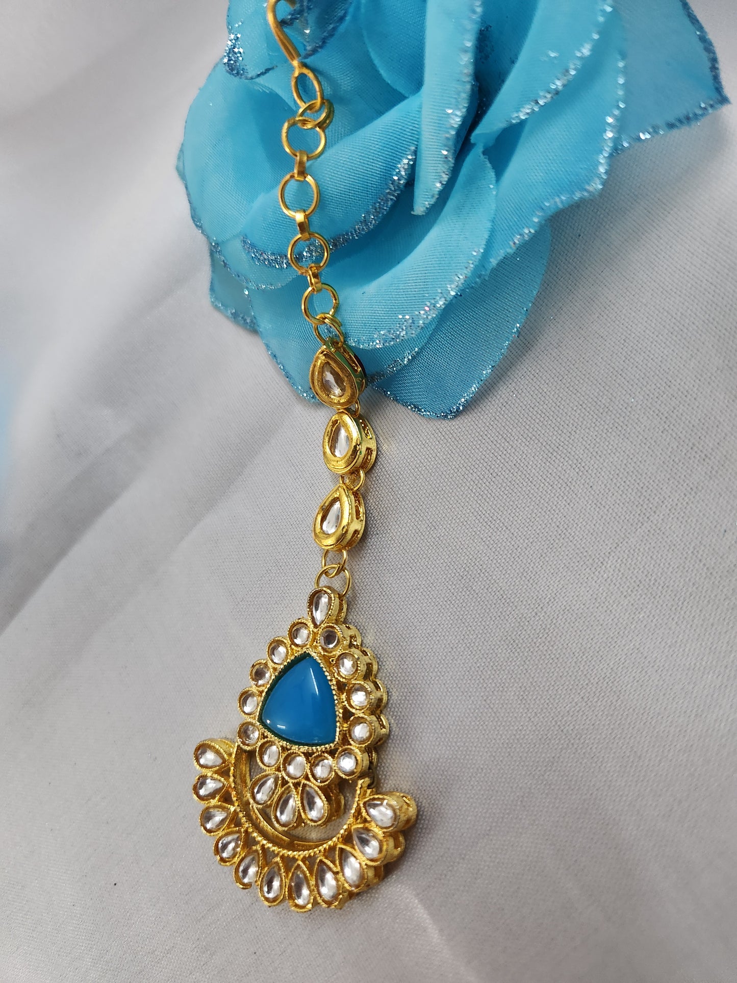 Blue Kundan stone mangtikka