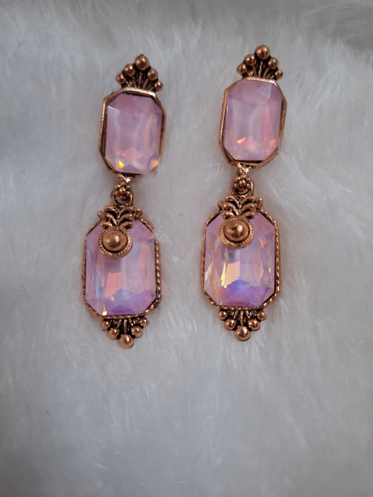 Pink crystal stone copper earrings
