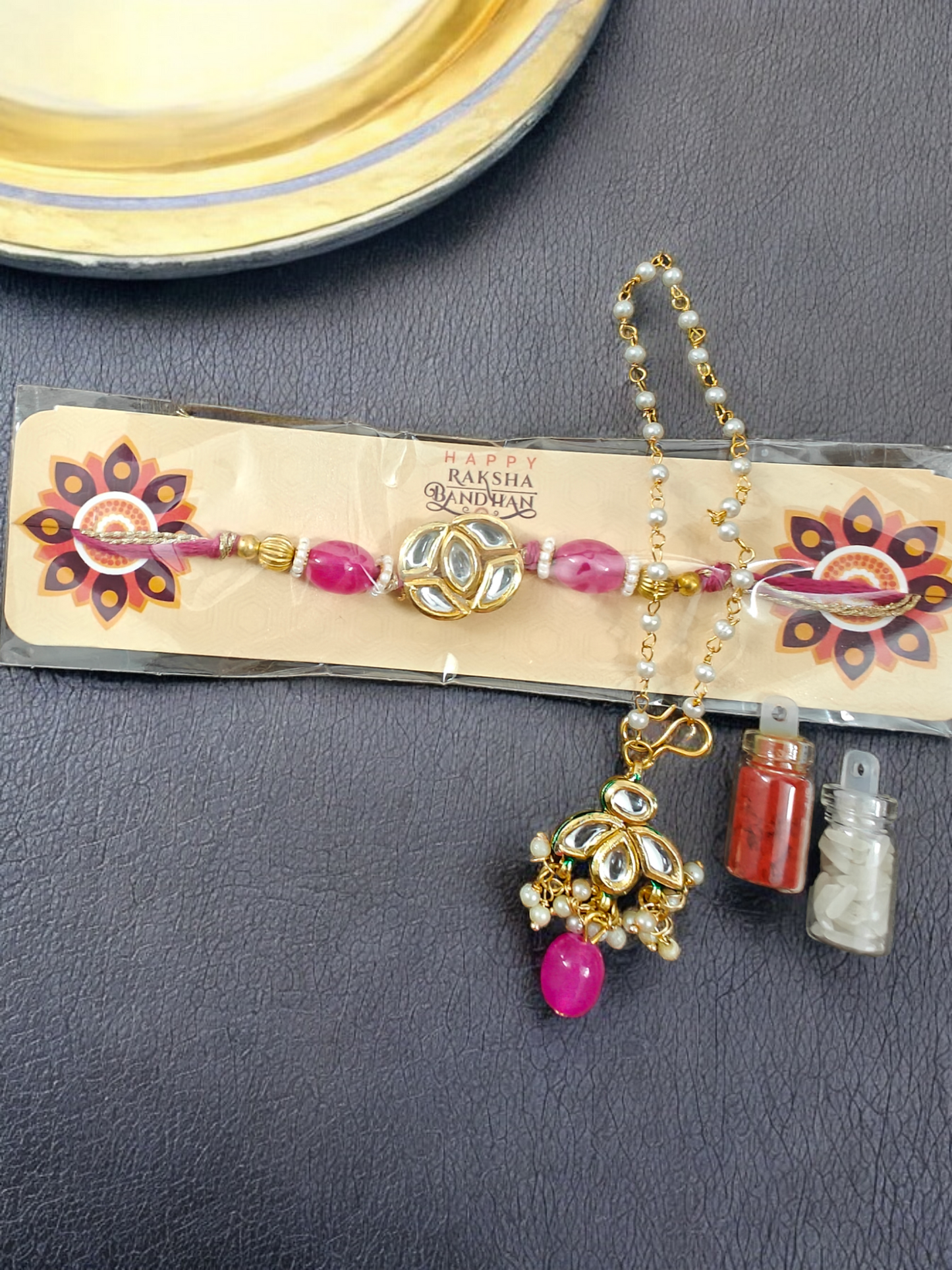 Pink Kundan Couple Rakhi