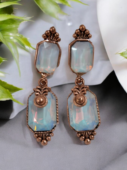 Blue crystal stone copper earrings