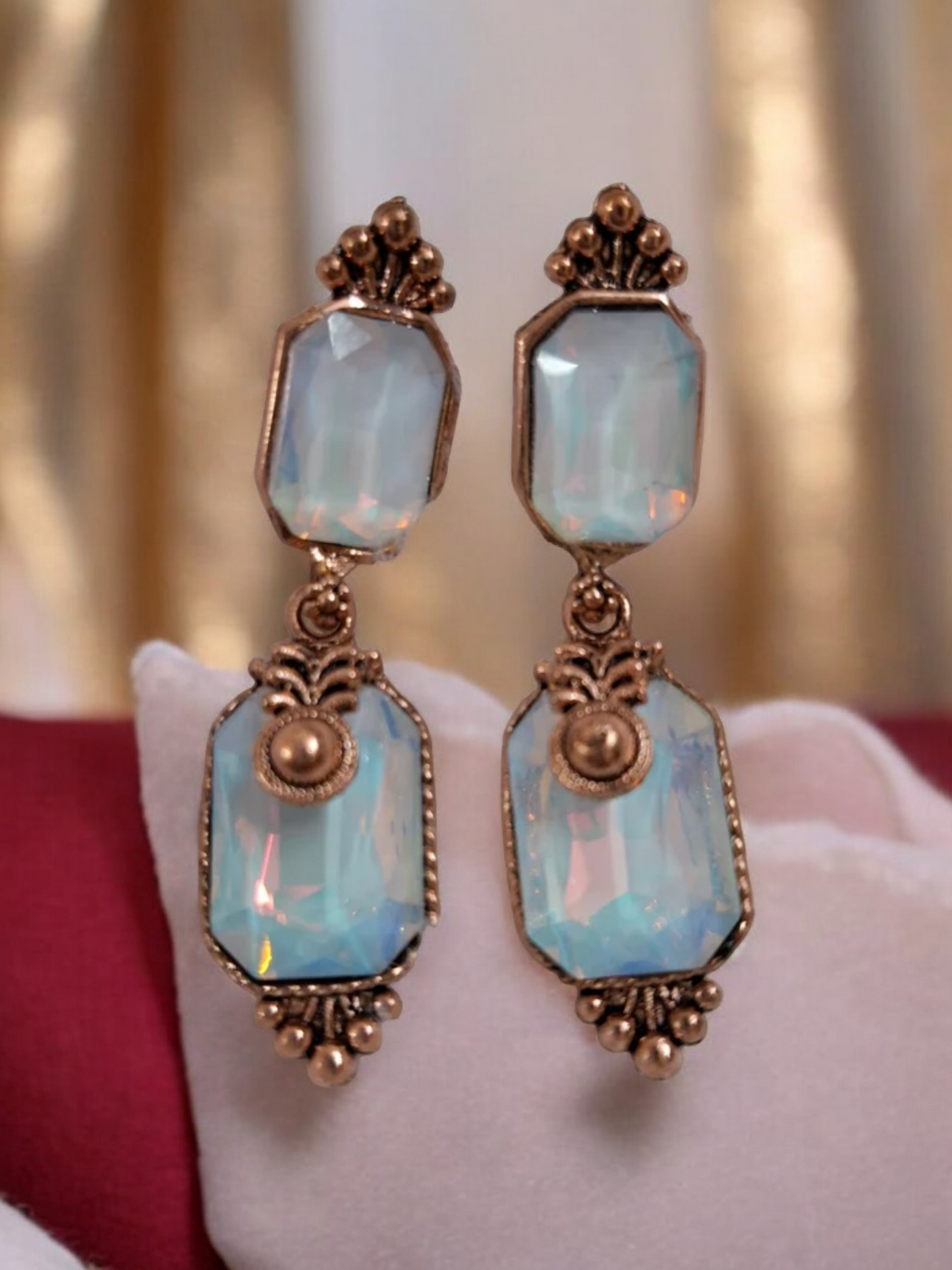 Blue crystal stone copper earrings