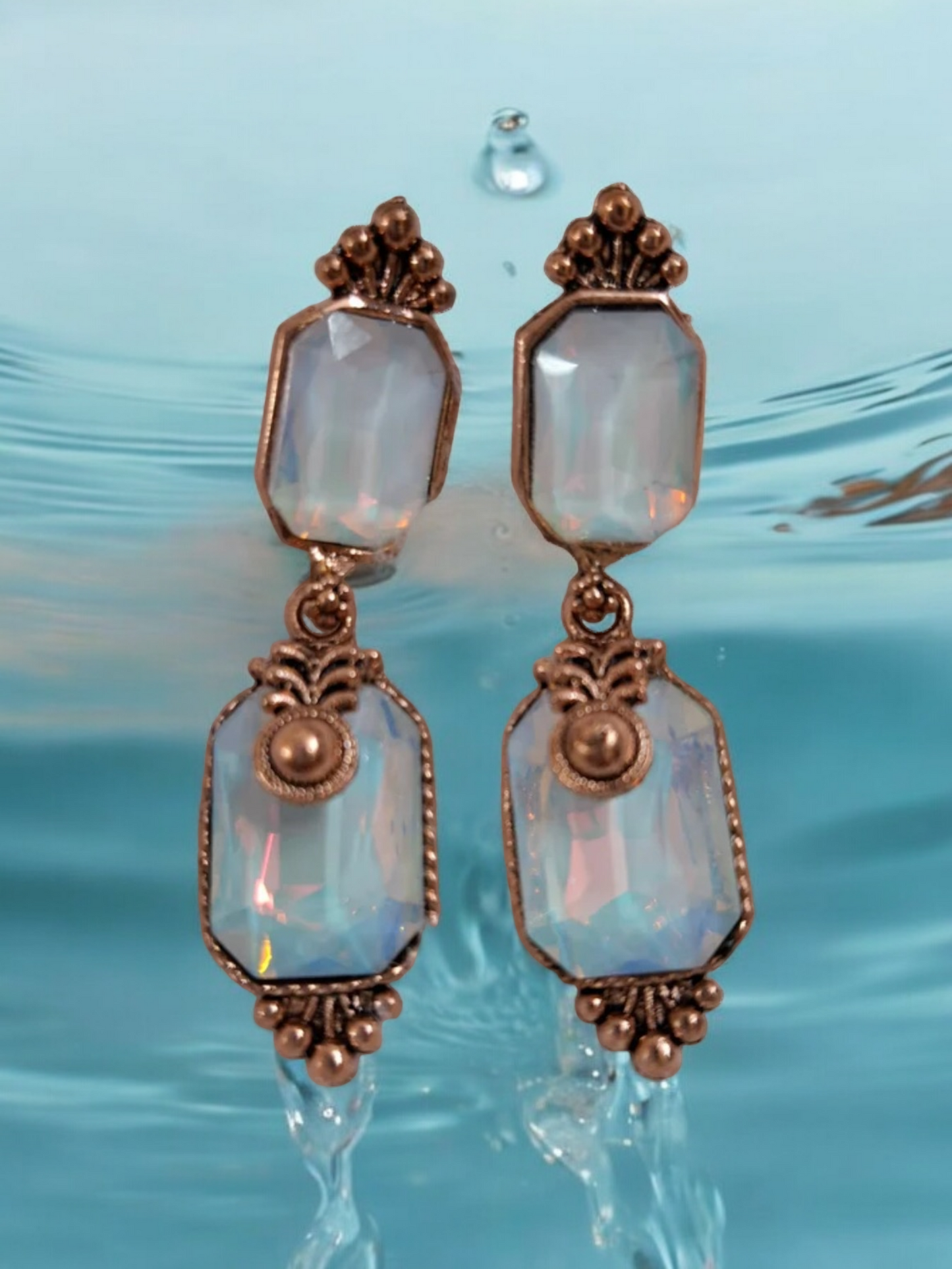 Blue crystal stone copper earrings