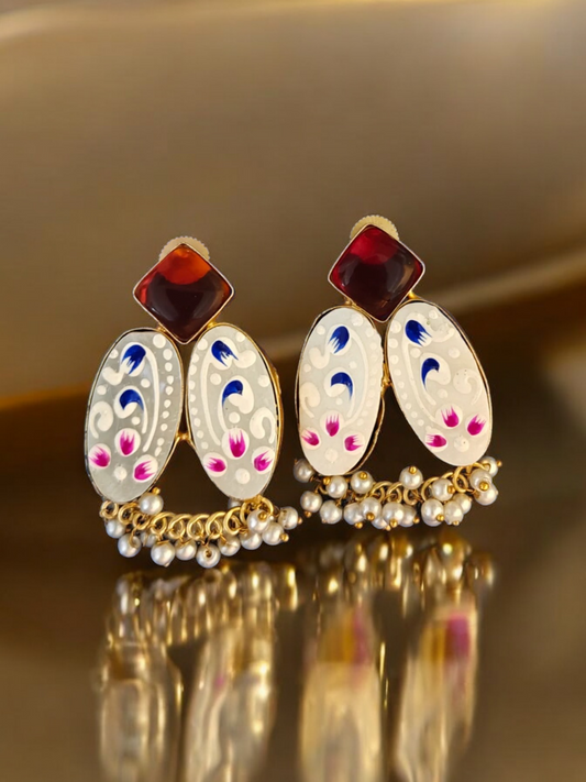 Hand-Painted White-Red Earrings