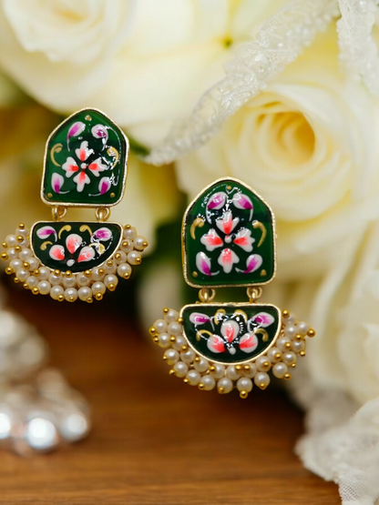 Hand-Painted Green Earrings