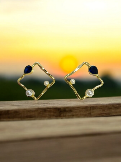 Blue stone diamond shaped earrings