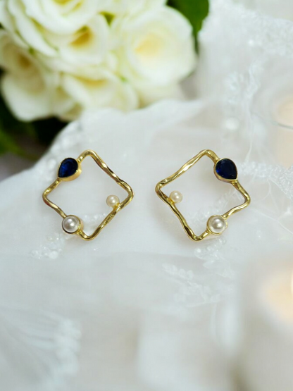 Blue stone diamond shaped earrings