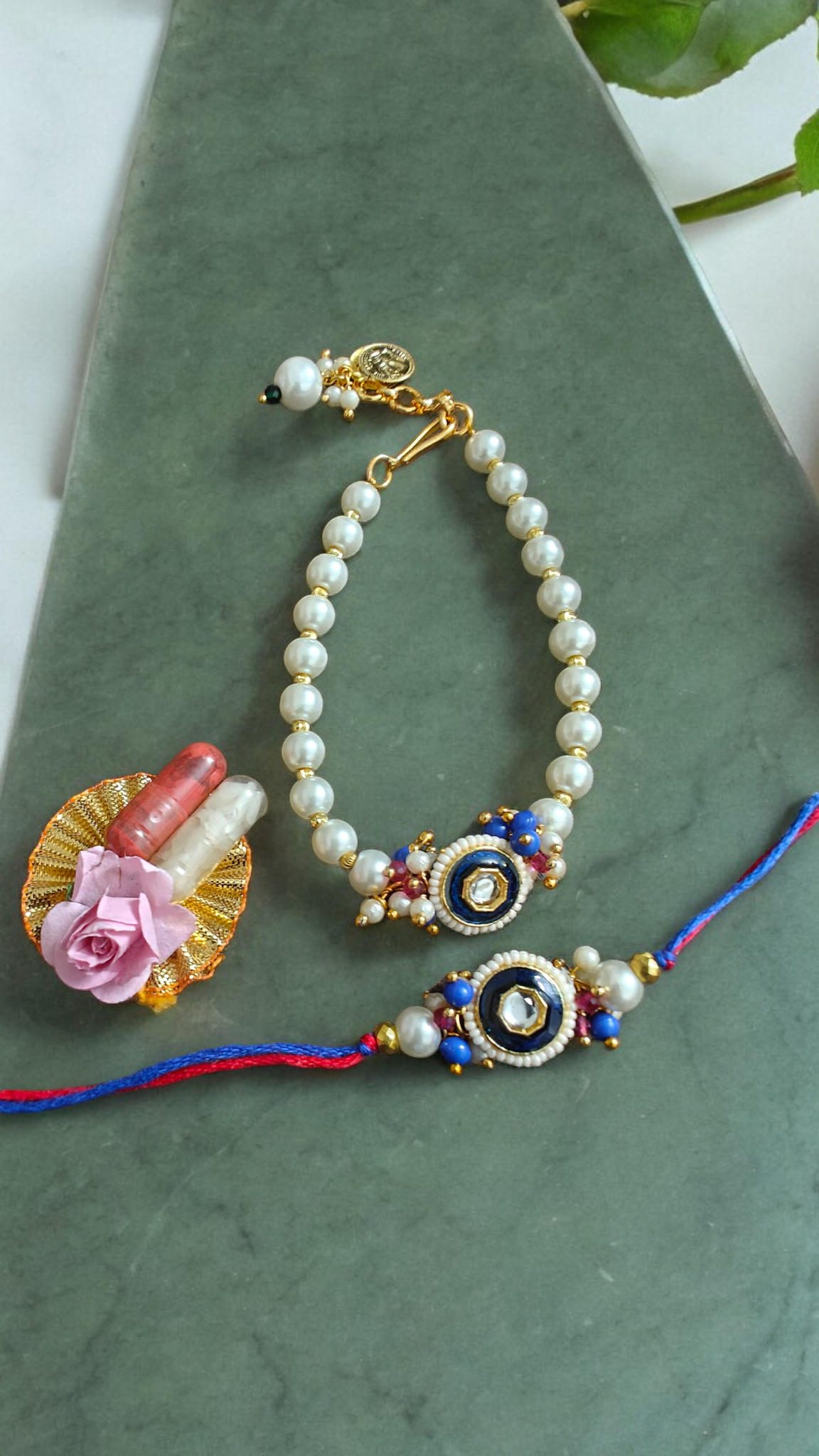 Blue Kundan Stone Rakhi