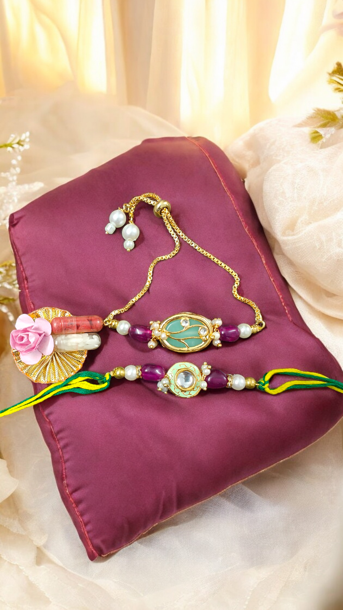 Green Kundan Stone Rakhi