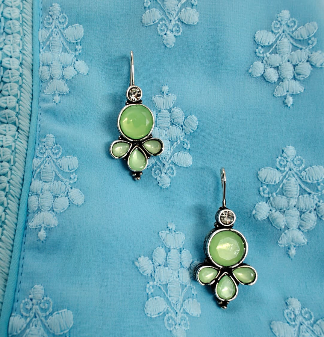 Oxidised Silver Green Earrings