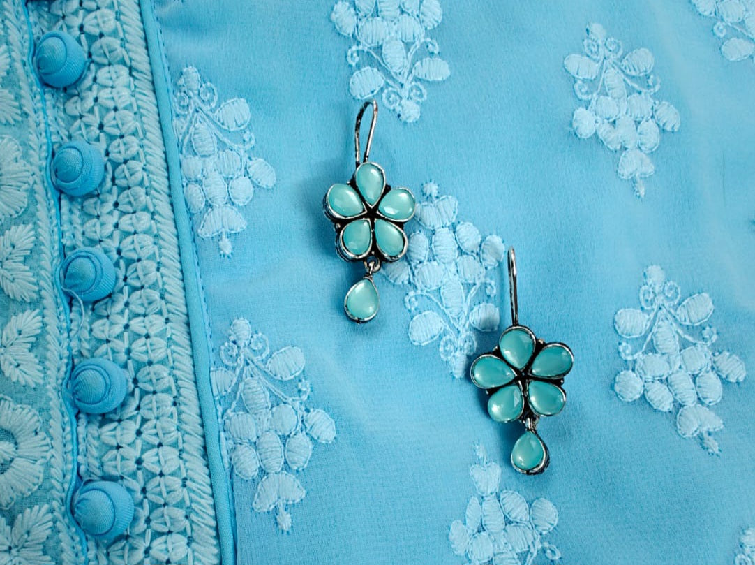 Oxidised Silver Blue Earrings