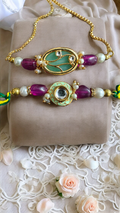 Green Kundan Stone Rakhi