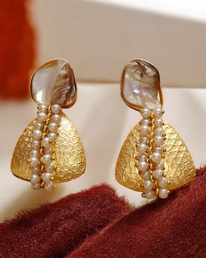 Golden Brass Mother of Pearl Earrings