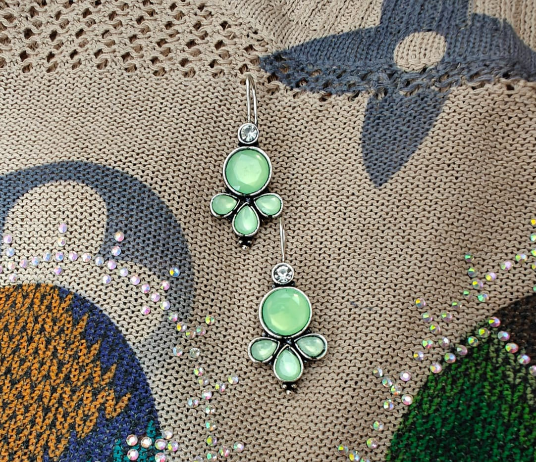 Oxidised Silver Green Earrings