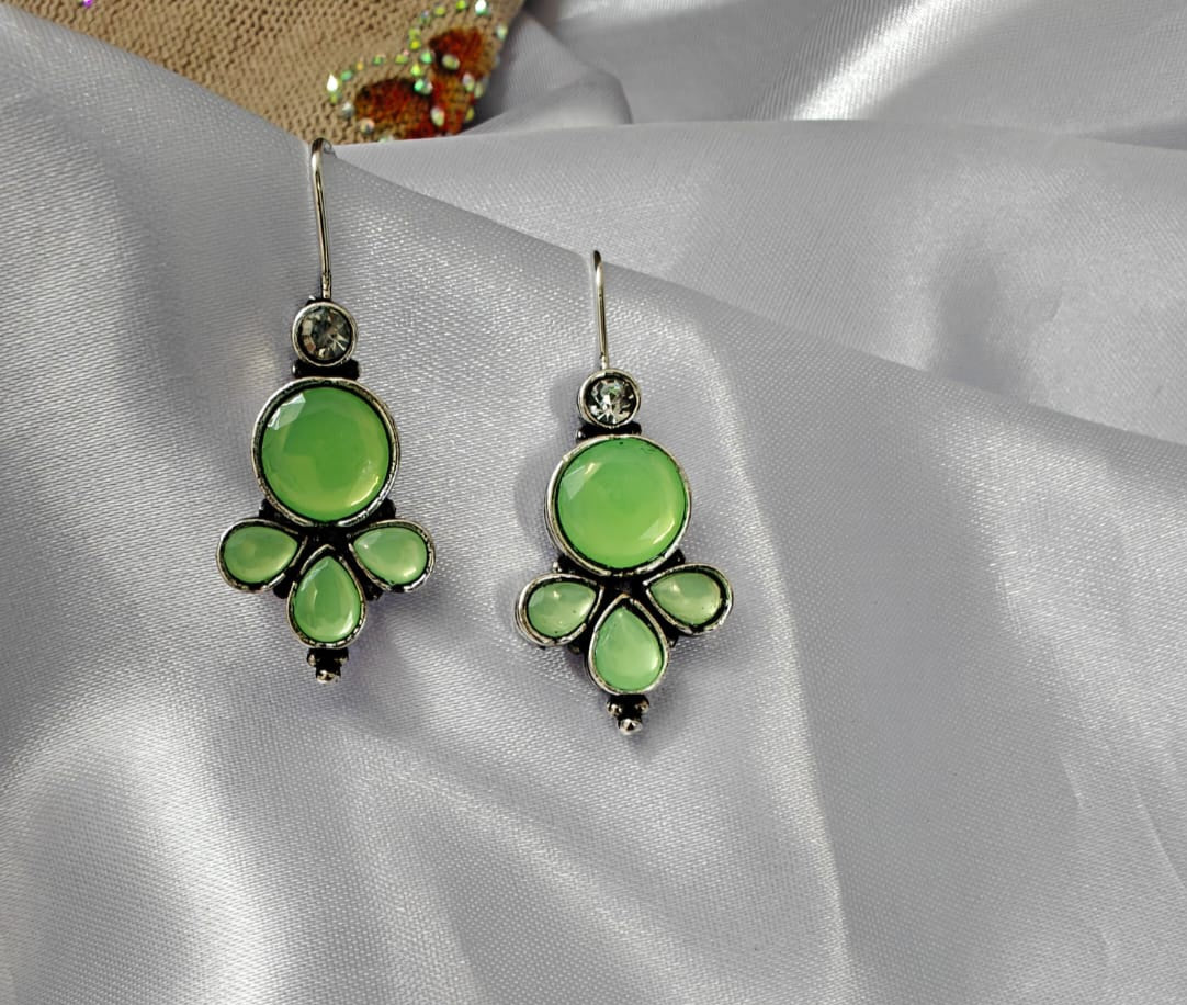 Oxidised Silver Green Earrings