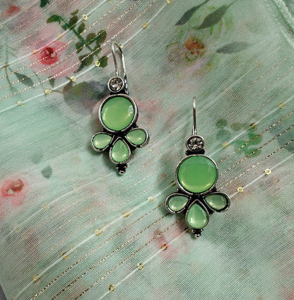 Oxidised Silver Green Earrings