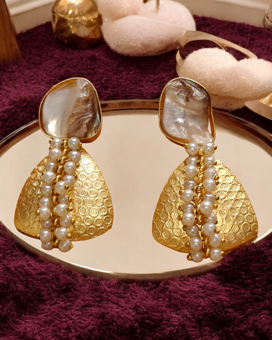 Golden Brass Mother of Pearl Earrings