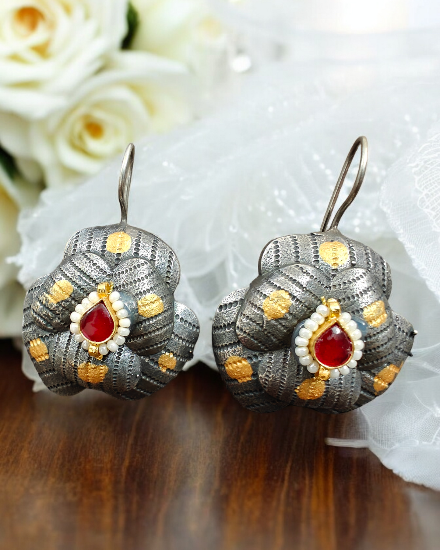 Oxidised Polki Kundan Earrings