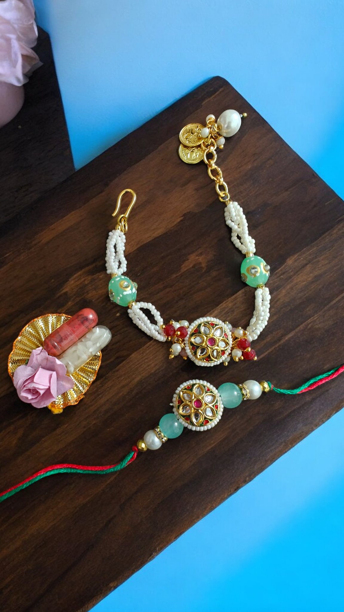 Kundan Meenakari Couple Rakhi