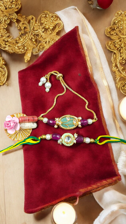 Green Kundan Stone Rakhi